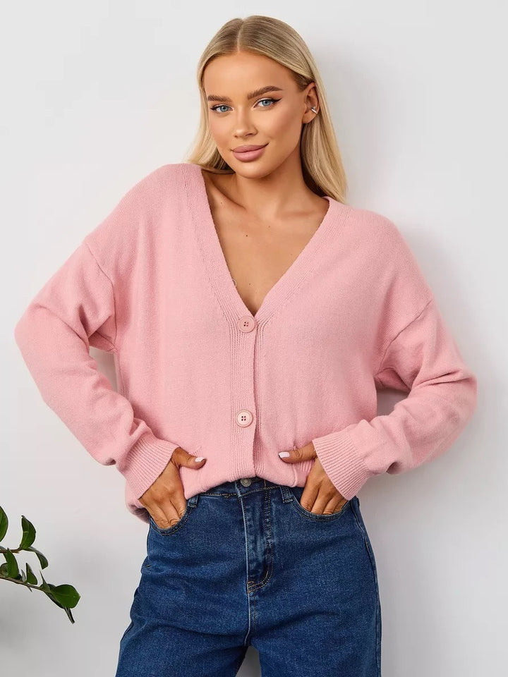Damen Grobstrick-Cardigan mit tiefem V-Ausschnitt und praktischen Taschen Drune