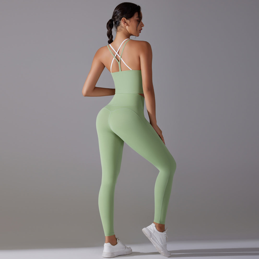 Damen Sportliches Bustier- und High-Waist-Leggings-Set mit nahtloser Konstruktion und atmungsaktiver Technologie Drune