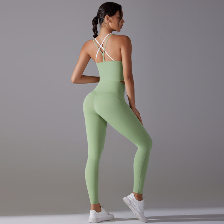 Damen Sportliches Bustier- und High-Waist-Leggings-Set mit nahtloser Konstruktion und atmungsaktiver Technologie Drune