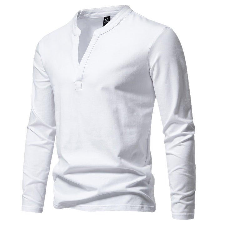 Herren nan langärmeliges Henleyshirt mit Stehkragen, tiefer V-Öffnung und schmaler Passform Drune