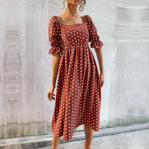 Damen Midi-Kleid mit voluminösen Puffärmeln und elegantem Karomuster Drune