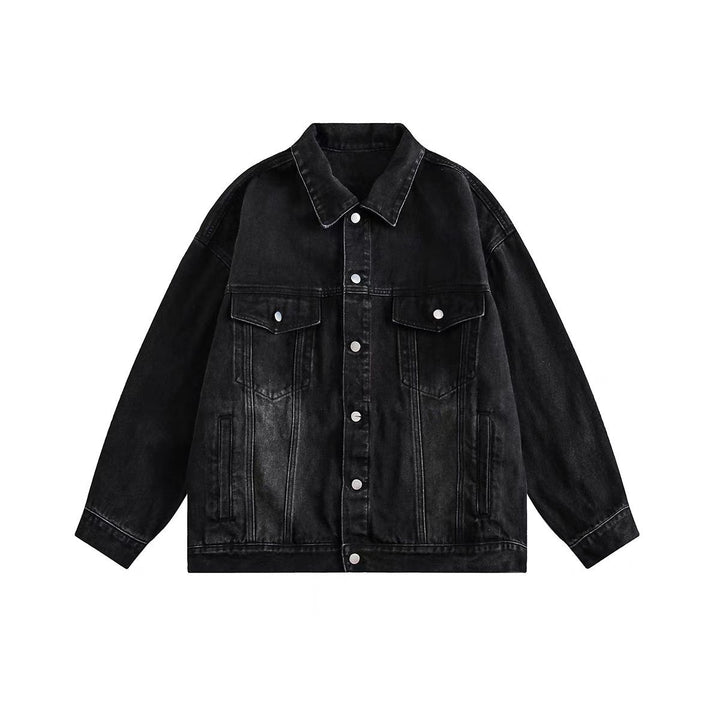 Herren Boxy-Denim-Überhemdjacke mit Druckknopfblende, Pattentaschen & geradem Saum Drune
