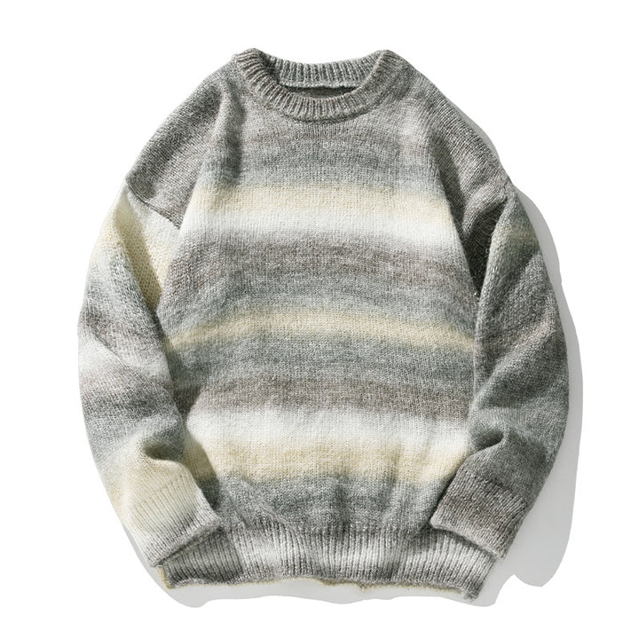Unisex Oversize Mohair-Mix Rundhals-Pullover mit Farbverlaufstreifen und geripptem Saum Drune
