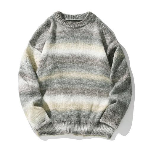 Unisex Oversize Mohair-Mix Rundhals-Pullover mit Farbverlaufstreifen und geripptem Saum Drune