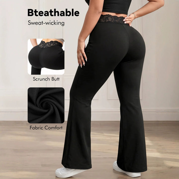 Damen Schlaghose mit hohem Spitzenbund, atmungsaktivem Stretch und sculptendem Sitz Drune