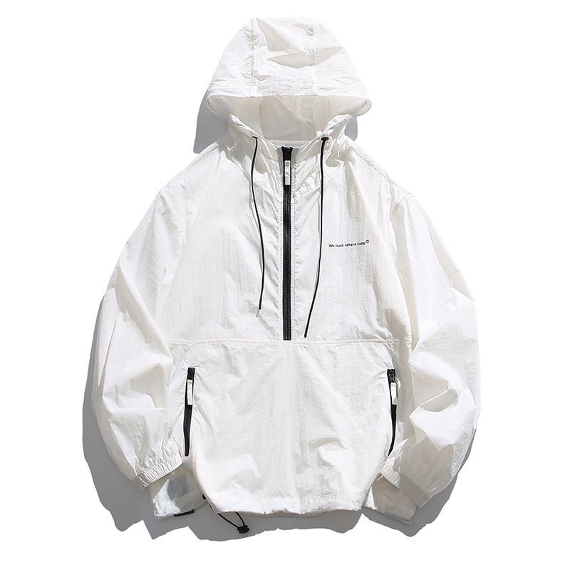 Unisex Leichter Ripstop-Hoodie-Anorak mit Halbreißverschluss, Kordelzug & Reißverschlusstaschen Drune