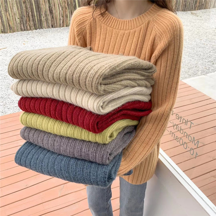 Damen gemütlicher Strickpullover mit weitem Schnitt und Rippenstruktur Drune