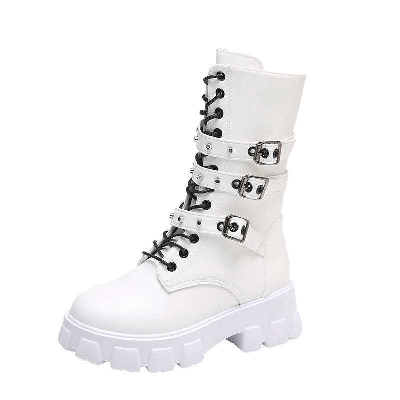 Damen High-Top Schnürstiefel mit Verstellbaren Riemen und Griffiger Sohle Drune