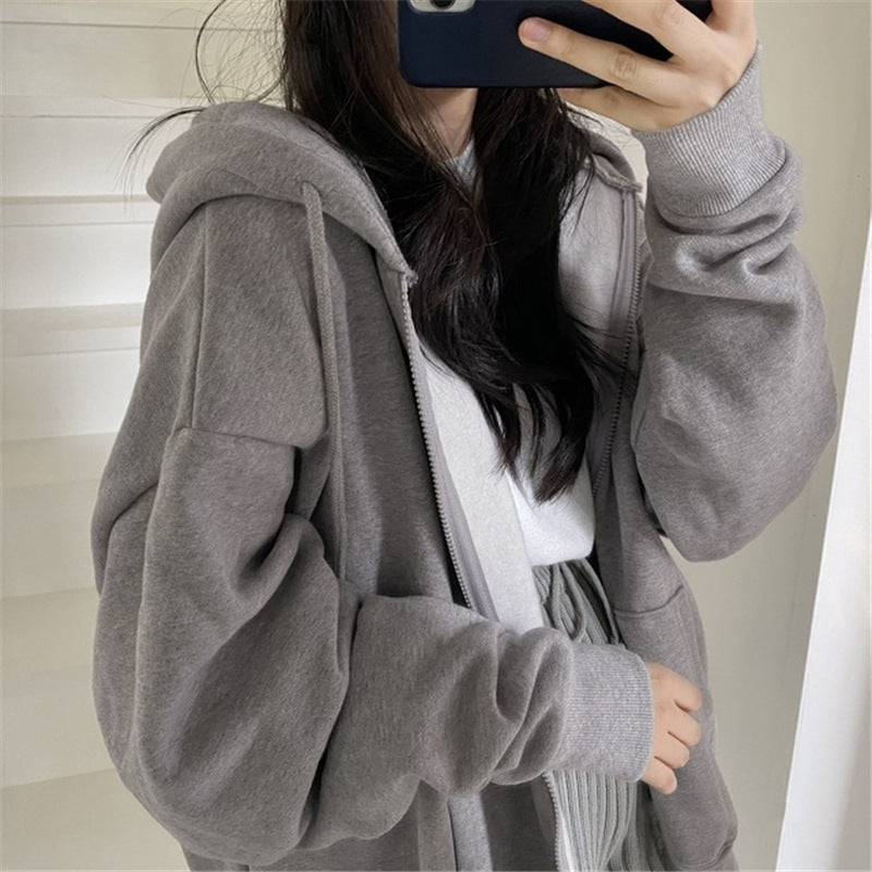 Damen oversized Kapuzenjacke aus weichem Fleece mit Kängurutasche Drune