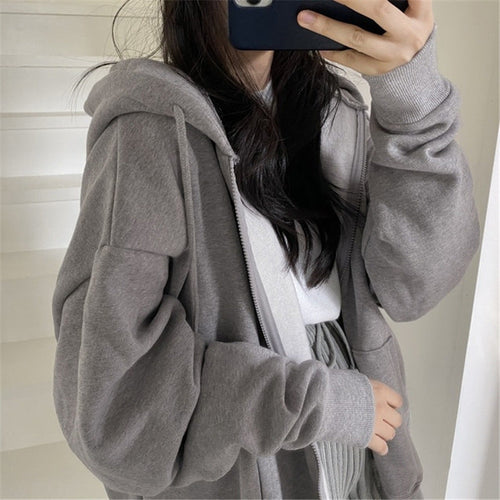 Damen oversized Kapuzenjacke aus weichem Fleece mit Kängurutasche Drune
