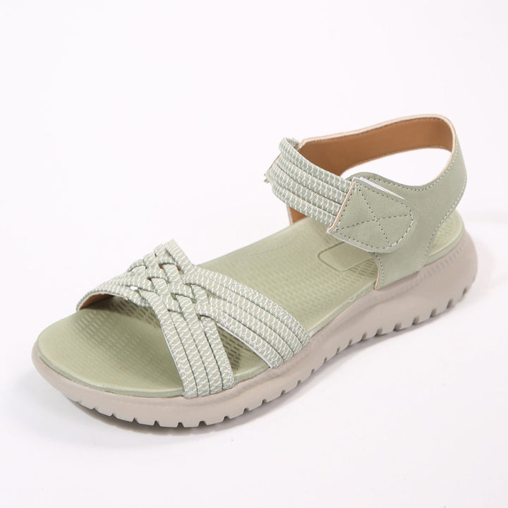 Damen Komfortable Sandalen mit geflochtenen Riemen und elastischem Band Drune