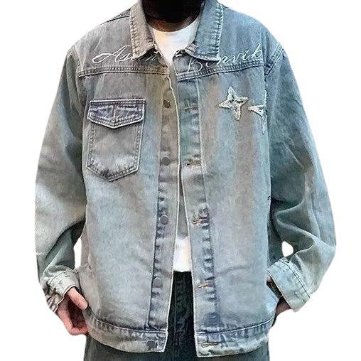 Herren lässige Denim-Überjacke mit kreativen Details Drune