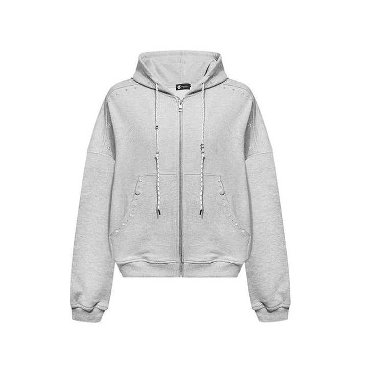 Damen Kapuzen-Zipjacke mit Nietenbesatz und Oversize-Schnitt Drune