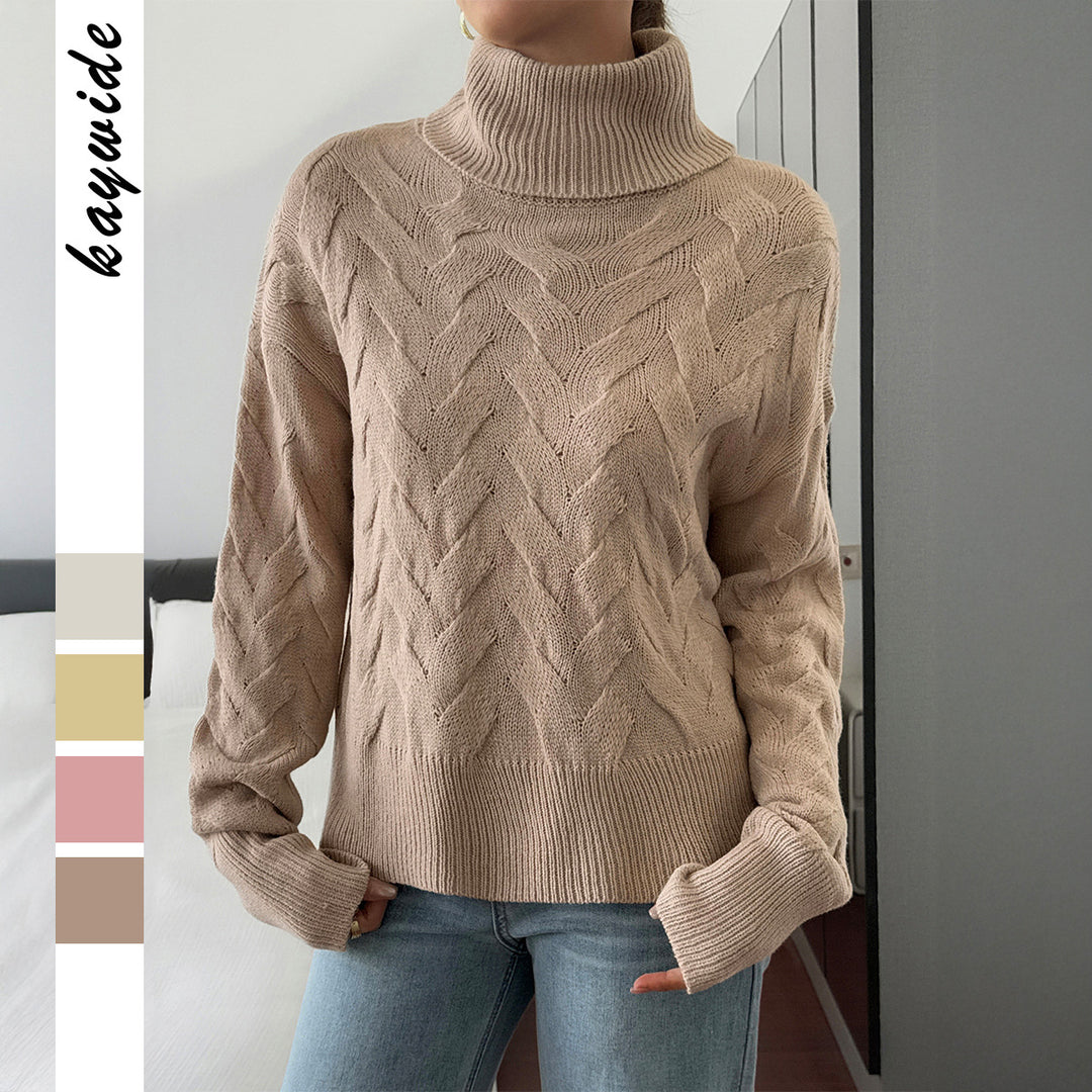 Damen nan grobstrick Rollkragenpullover mit Zopfstruktur, oversized Schnitt und längeren Ärmeln Drune