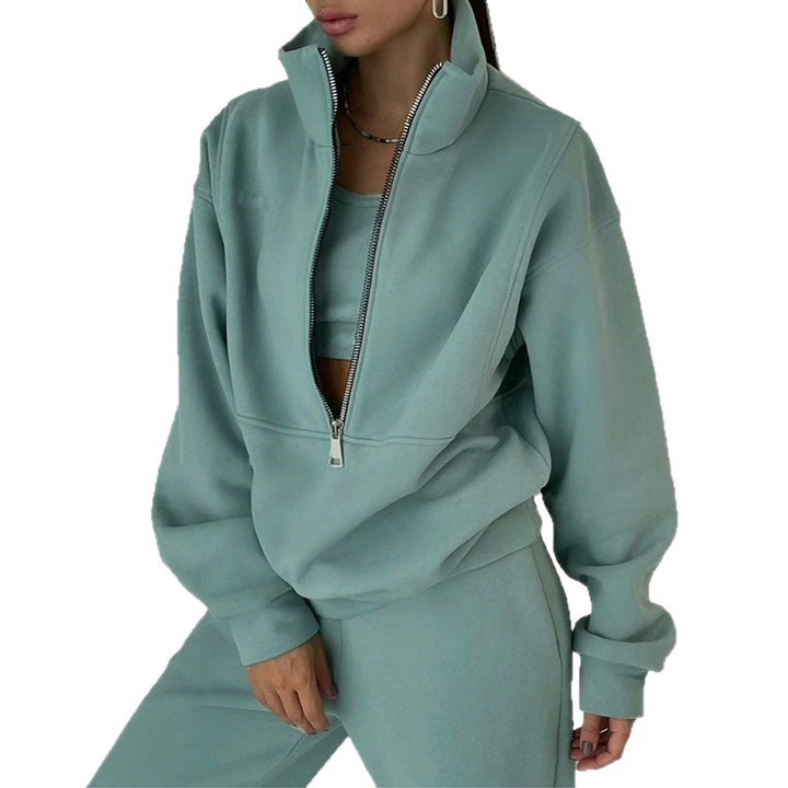 Damen nan Oversize Halbzip-Sweatshirt mit hohem Stehkragen und verdeckter Kängurutasche Drune
