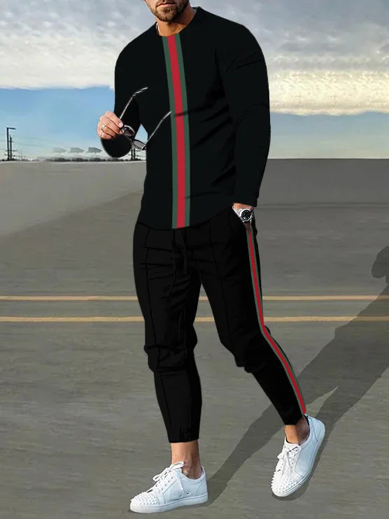 Herren sportliches Set aus Langarmshirt und Jogginghose mit modernem Streifenmuster Drune