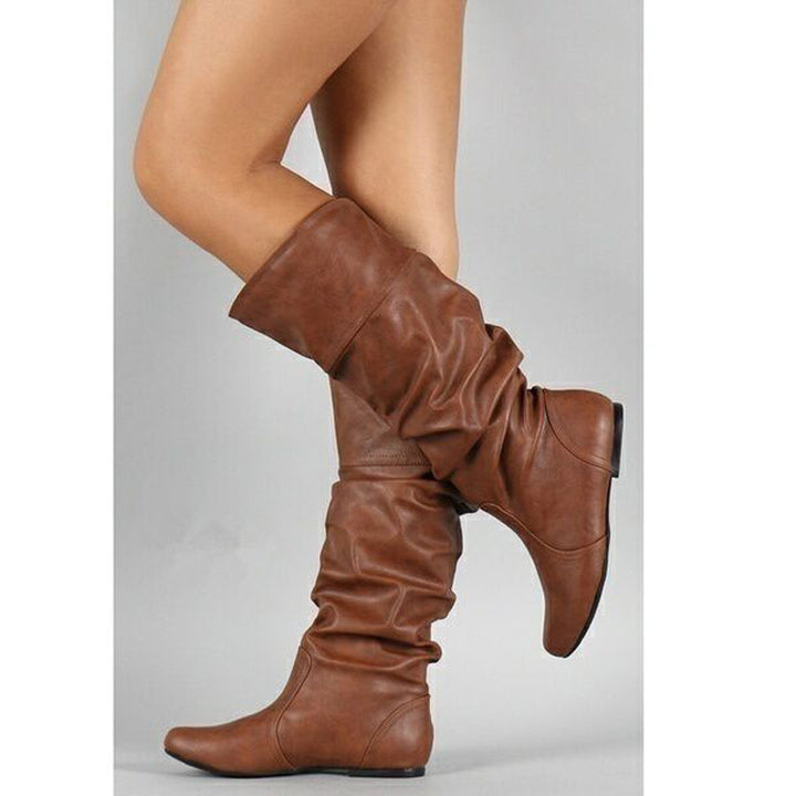 Damen nan lässige Slouch-Stiefel mit weichem Schaft, gerafftem Design und flacher Komfortsohle Drune