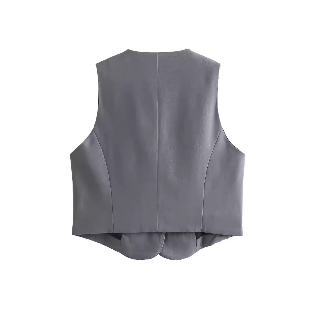 Damen nan taillierte Business-Weste mit V-Ausschnitt und paspelierten Eingrifftaschen Drune