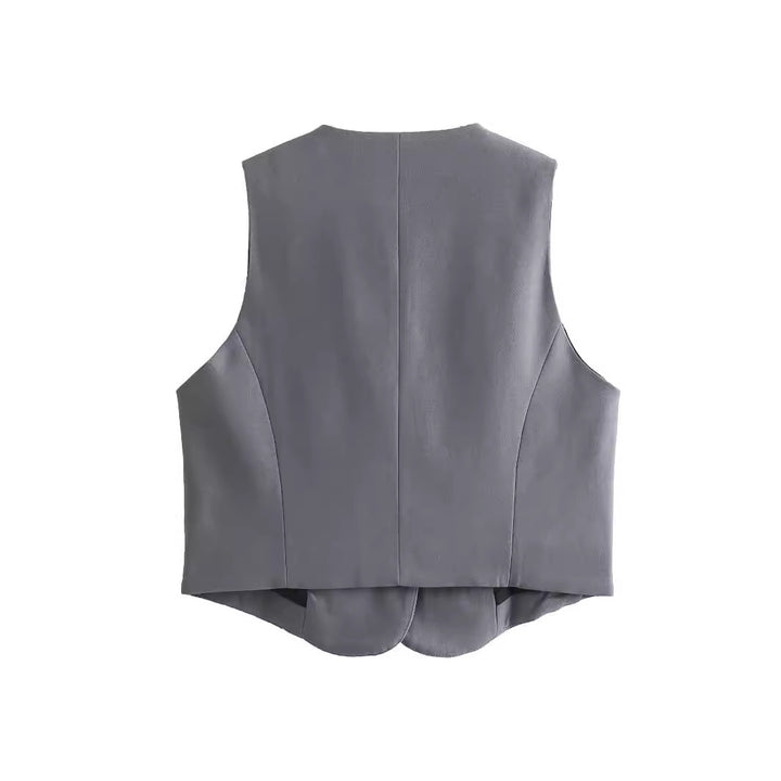 Damen nan taillierte Business-Weste mit V-Ausschnitt und paspelierten Eingrifftaschen Drune