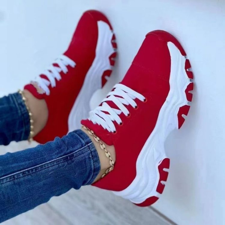 Damen  Sneaker mit dicker Profilsohle gepolstertem Fußbett und klassischem Schnürverschluss Drune