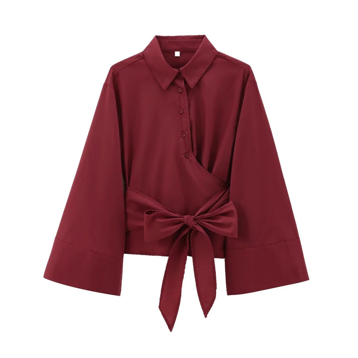 Damen 200+ elegante Wickelbluse mit weiten Kimonoärmeln und Taillenschleife Drune