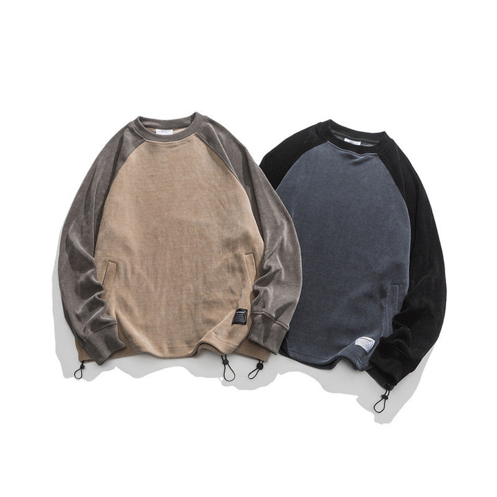 Unisex Oversize Cord-Sweatshirt mit Raglanärmeln, Kängurutaschen und Tunnelzugsaum Drune