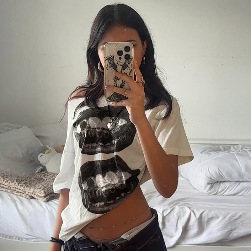 Damen T-Shirt mit glitzerndem Kreuzdesign und lässigem Schnitt Drune