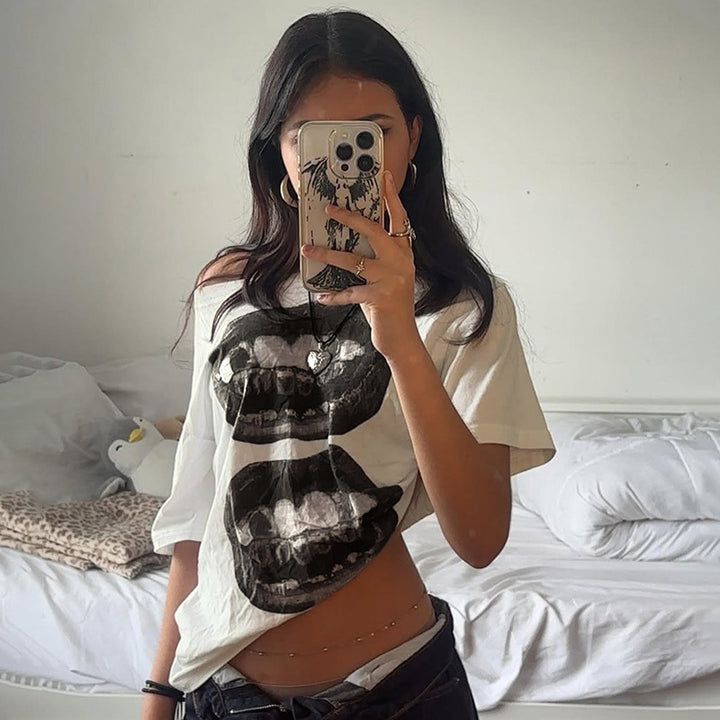 Damen T-Shirt mit glitzerndem Kreuzdesign und lässigem Schnitt Drune