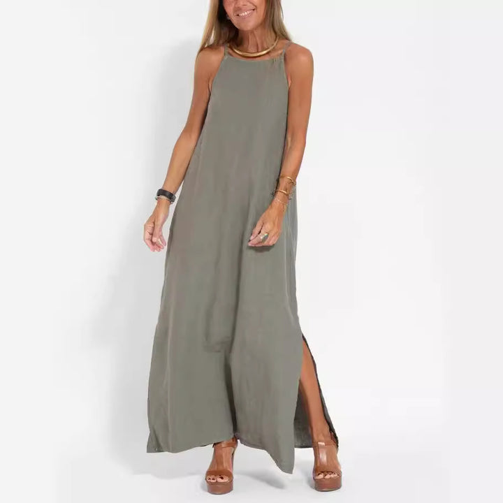 Damen Maxikleid aus leichtem Leinen mit verstellbaren Trägern und elegantem Schnitt Drune