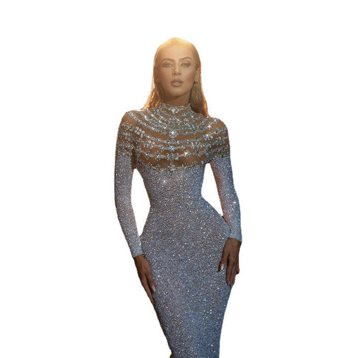 Damen Elegantes Abendkleid mit glitzernden Applikationen und transparentem Oberteil Drune