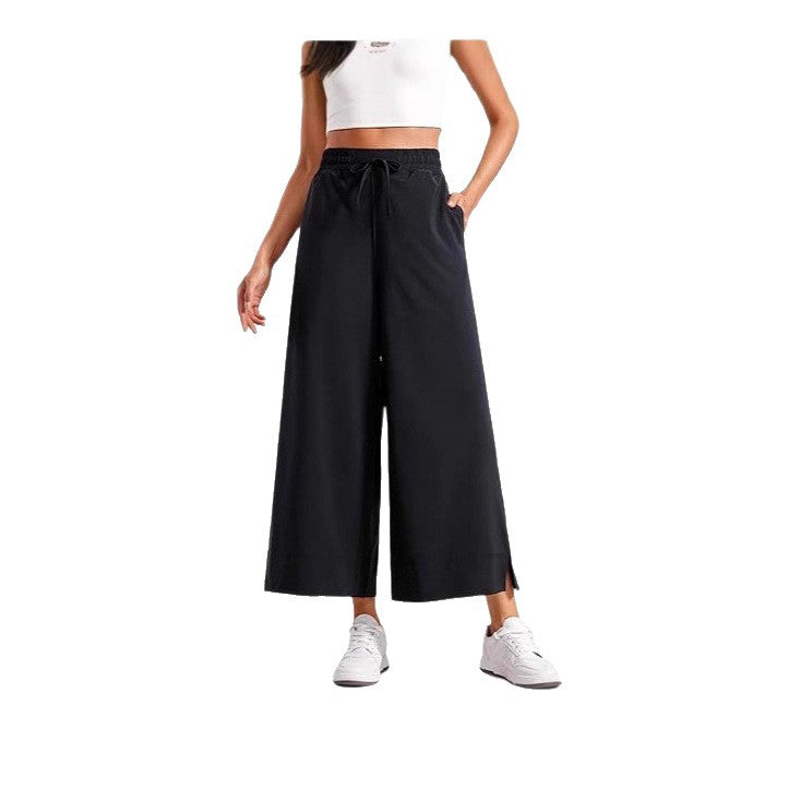 Damen nan weite Culotte-Hose mit elastischem Bund, Tunnelzug und seitlichen Schlitzen Drune