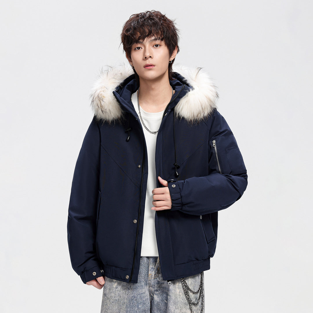 Herren Modische Winterjacke mit abnehmbarem Kunstfellkragen Drune