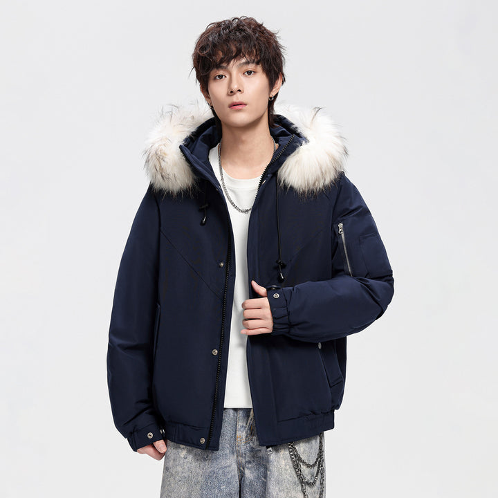Herren Modische Winterjacke mit abnehmbarem Kunstfellkragen Drune