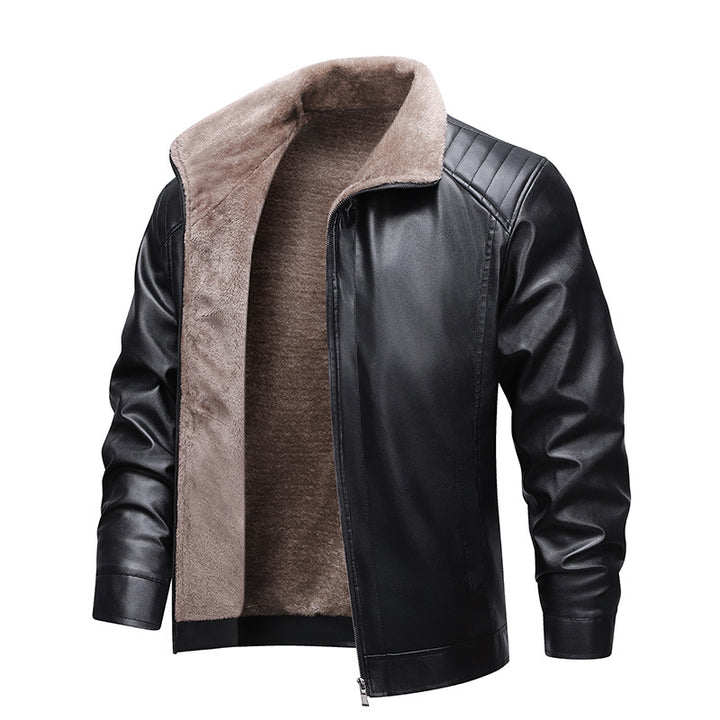 Herren Gefütterte Kunstleder-Blousonjacke mit Teddyfutter & Stehkragen Drune