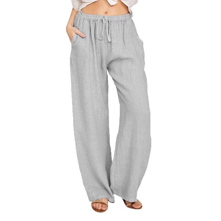 Damen Weite Leinenoptik-Hose mit Gummibund, Tunnelzug und Eingrifftaschen Drune