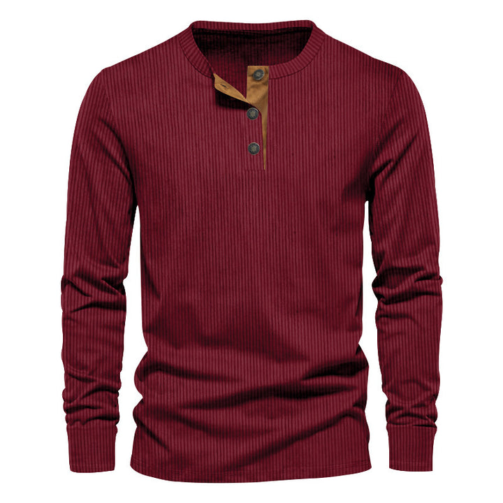 Herren nan geripptes Thermo-Henley aus Baumwollmix mit Dreiknopf-Leiste und elastischen Bündchen Drune