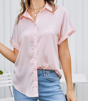 Damen Satin-Bluse mit überschnittenen Schultern Drune