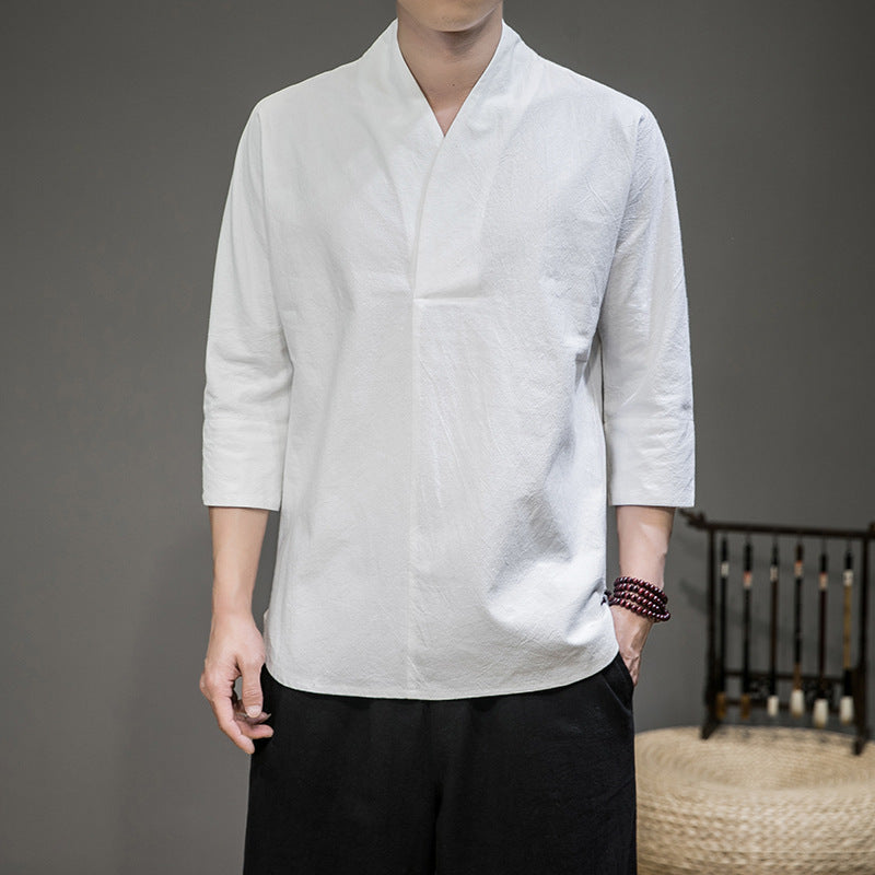 Herren nan modern geschnittene Kimono-Hemdjacke mit V-Kragen und 3/4-Ärmeln Drune