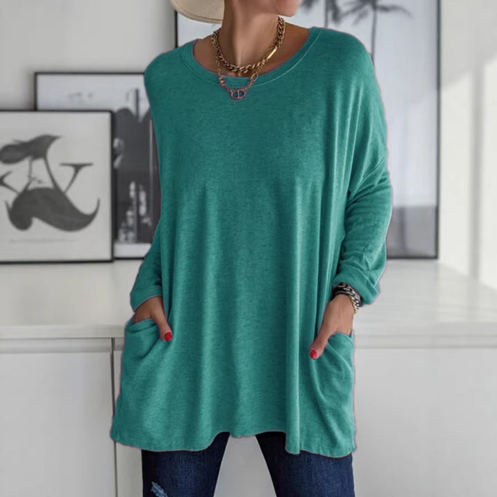 Damen Oversize Tunika mit Seitentaschen und Rundhalsausschnitt Drune
