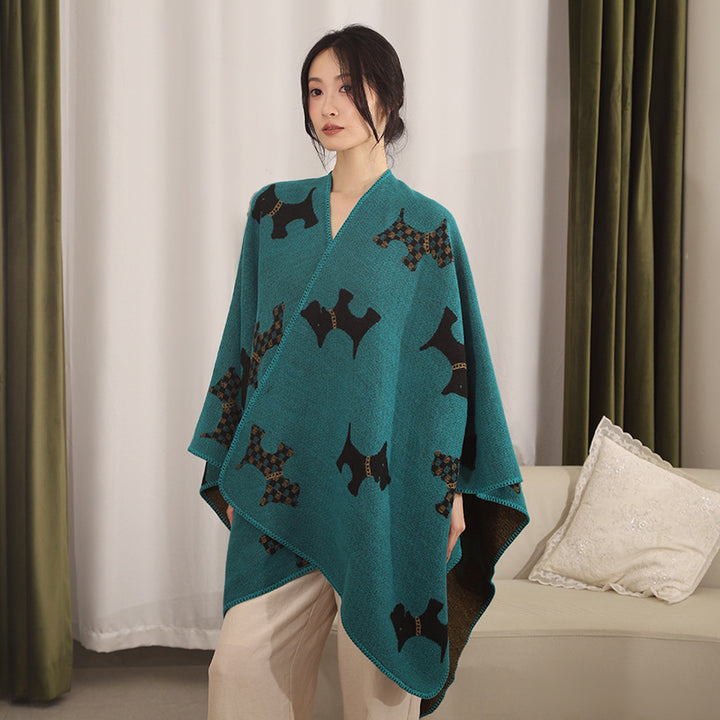 Damen Reversibler Wollmix-Umhang mit Terrier-Jacquardmuster Drune