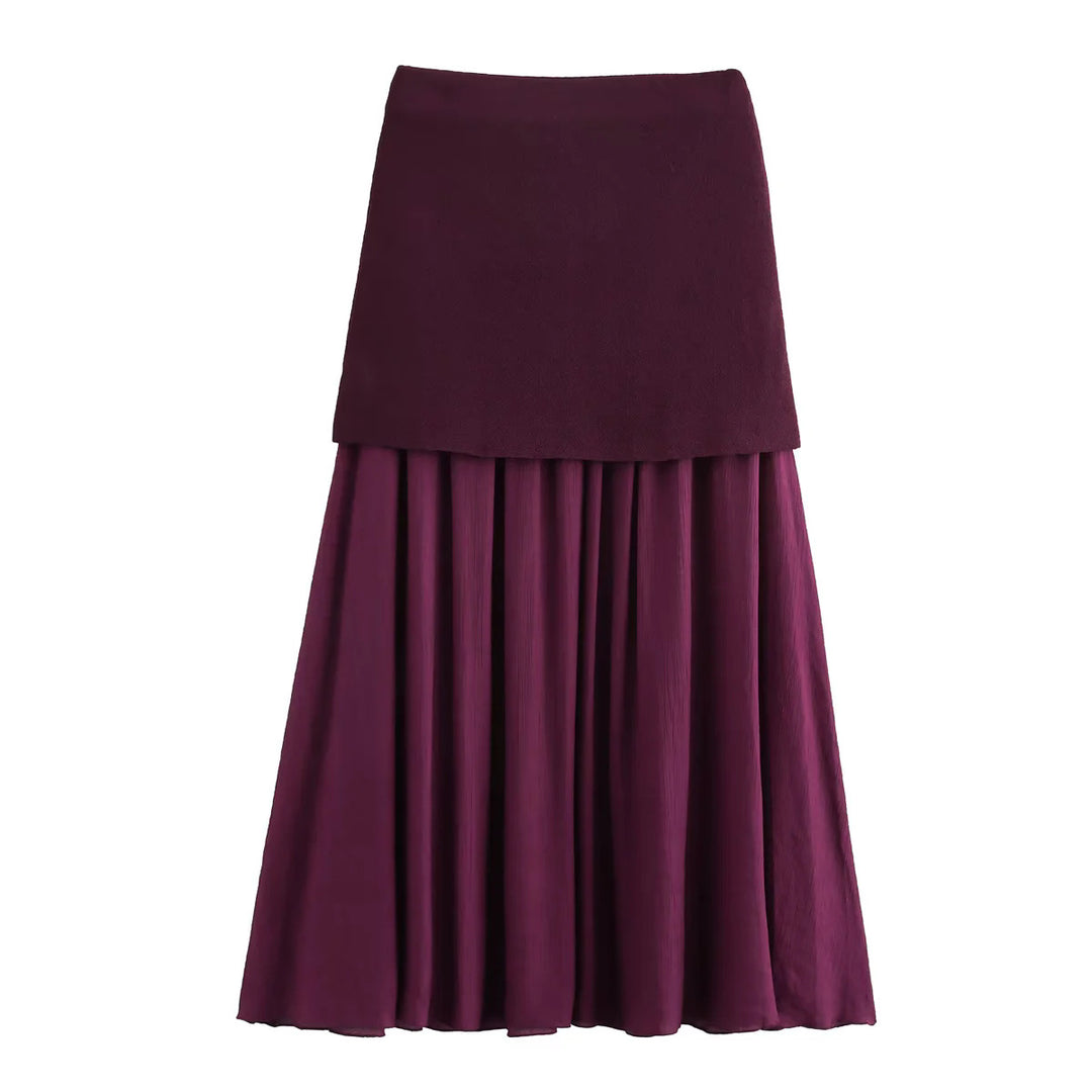 Damen nan zweilagiger Maxi-Rock mit plissiertem Chiffon und hoher Taille Drune