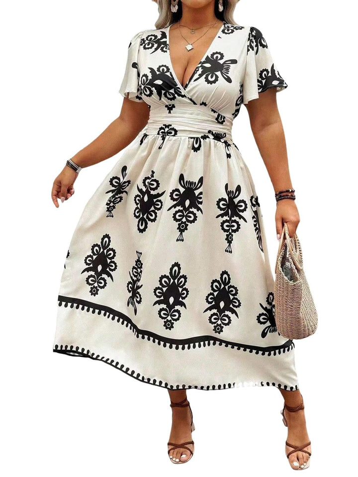 Damen Wickel-Midikleid mit taillierter Drapierung und dekorativem Bordürenprint Drune
