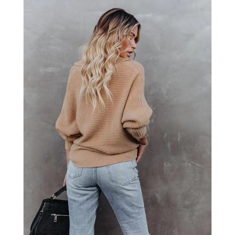 Damen modischer Pullover mit weitem Kragen und Rippstruktur Drune