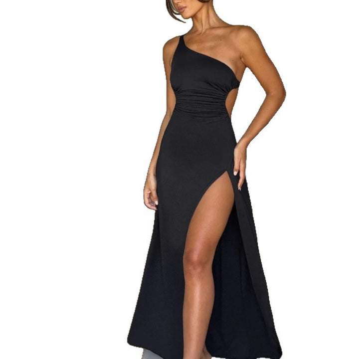 Damen Maxi-Kleid mit asymmetrischem Ausschnitt und eleganten Teilungsnähten Drune