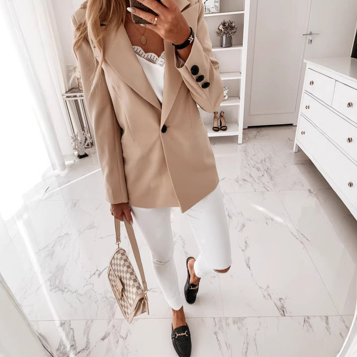 Damen Langblazer mit einreihiger Knopfleiste, tailliertem Schnitt und soften Schulterpolstern Drune