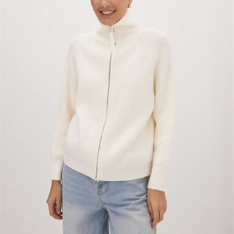 Damen Strickjacke mit hohem Kragen und Reißverschluss Drune
