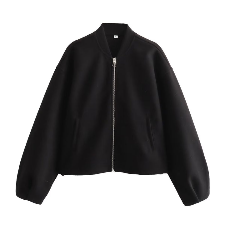 Damen nan kurz geschnittene minimalistische Bomberjacke mit verdecktem Zwei-Wege-Reißverschluss und Eingrifftaschen Drune