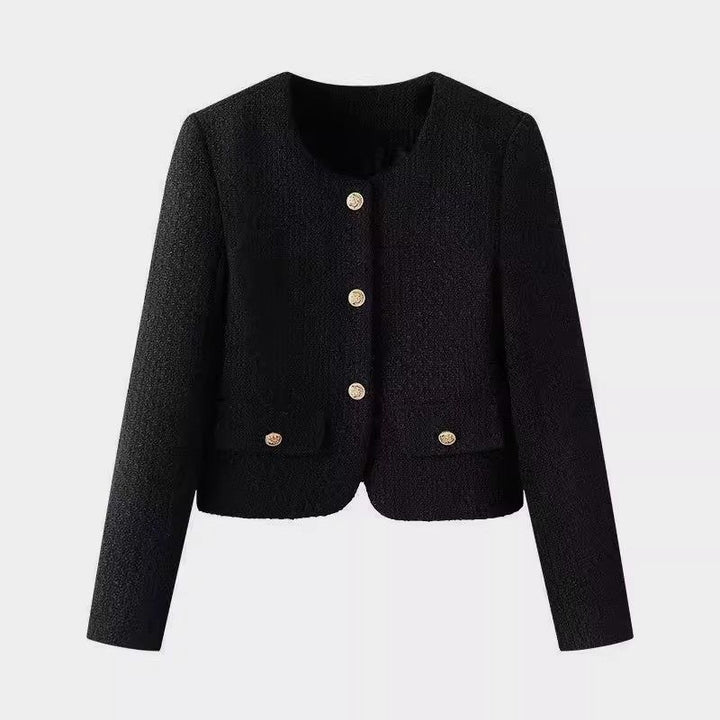 Damen elegante Kurzjacke im Tweed-Stil mit goldenen Knöpfen Drune