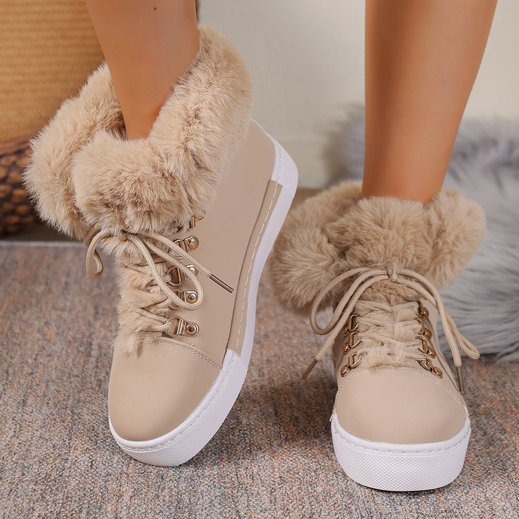 Damen Winterliche Sneaker-Stiefelette mit Kunstfellkragen und Plateau Drune