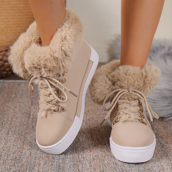 Damen Winterliche Sneaker-Stiefelette mit Kunstfellkragen und Plateau Drune